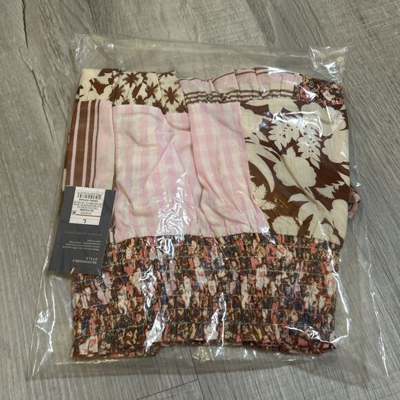 NWT Universal Thread Womens Patchwork Skirt Size Large Pink Brown Floral Stripe - Picture 6 of 16